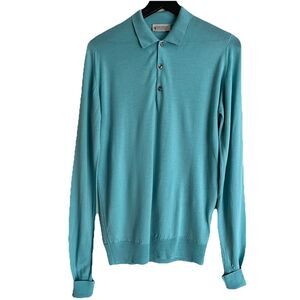 John Smedley Mens New Wool Sweater Polo Size S Tiffany Blue